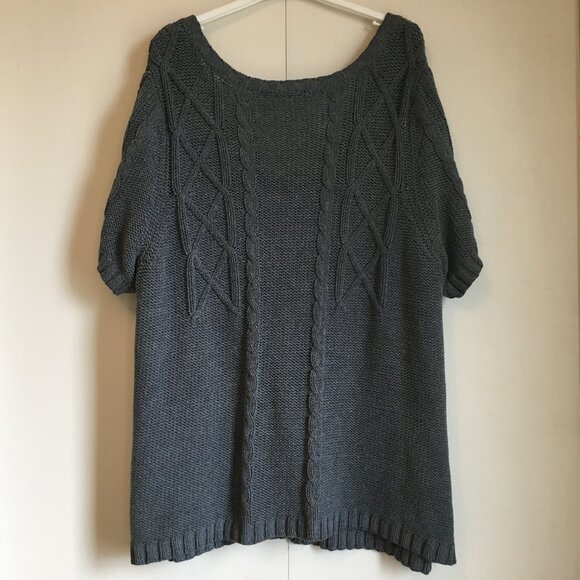 Chunky Cable Knit Short Sleeve Cotton Button Up Cardigan Sweater - Picture 2 of 15